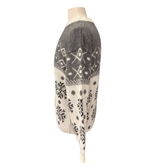 Vintage Dunn & Co. Nordic Snowflake Knit Sweater Mens L Wool Blend Gray & Cream - Picture 2 of 8